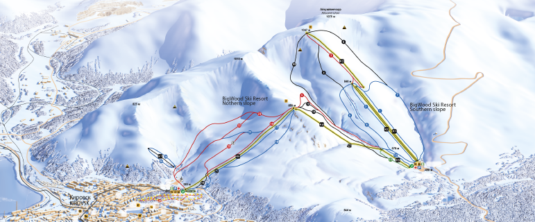 Хибины горнолыжный курорт где находится на карте. Трассы Бигвуда схема.